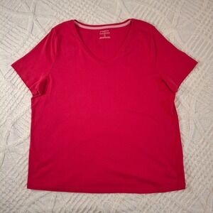 Talbots Plus Size 2X Pink V-Neck Short Sleeve Pima Cotton T Shirt Women